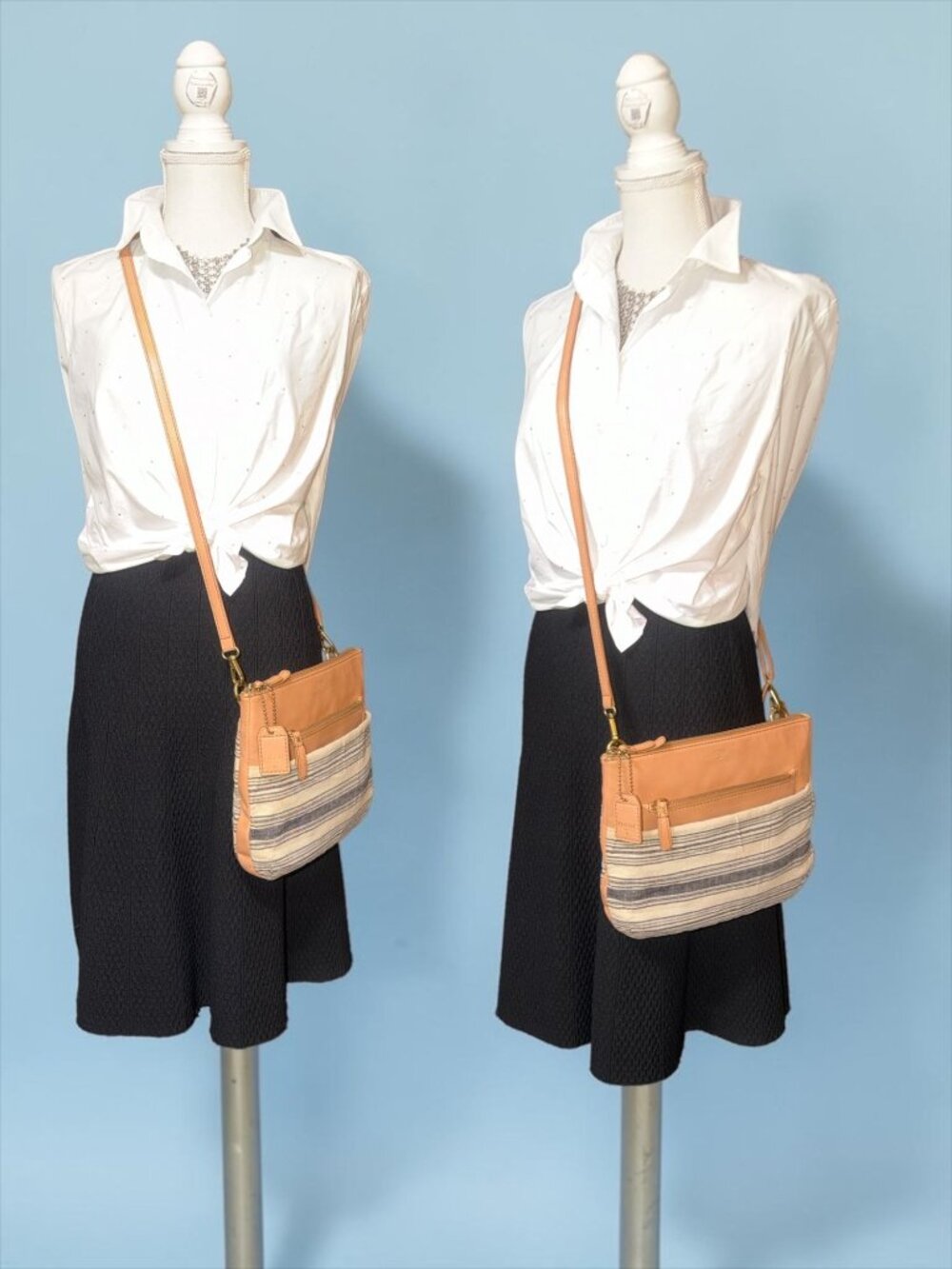 VTG Fossil Issue No 1954 Explorer Series Crossbody Striped Canvas Tan Bag VEGAN